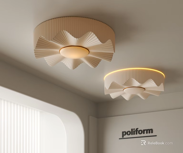 Modern Ceiling Lights With Pleated Beige Shade For Poliform Indoor Interior 3d model