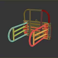 Red And Gray Mechanical Component With Curved Rails On Black Reflective Background 3d model