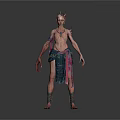 Fantasy Mythical Creature Character with Horned Head Tattoos Traditional Cloth and Ankle Ornaments Design