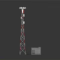 Red And White Telecommunication Tower With Antennas And Small Gray Building