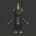 Cartoon Rhino Character Wearing Leather Jacket And Jeans Standing On Dark Surface