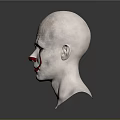Clown Head Model With White Face Red Tear Streaks Red Lips And Yellow Eyes