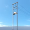 Electric Power Pole With Multiple Power Lines Against Clear Blue Sky 3d model
