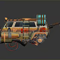 Futuristic Modified Vehicle With Orange Yellow Blue Details Mechanical Pipes And Antenna