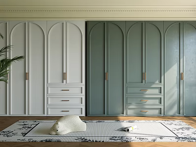 Modern Wardrobe Interior Design With White And Green Double Doors And Metal Handle Drawers 3d model