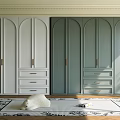 Modern Wardrobe Interior Design With White And Green Double Doors And Metal Handle Drawers