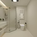 Modern Bathroom Interior with Glass Shower Enclosure Wall-Mounted Vanity Mirror and Potted Plant