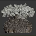 Decorative Rock Garden Model With Green Trees And Exposed Roots