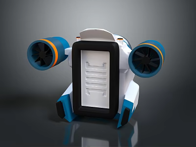 Blue And White Robot With Large Side Thrusters Front Panel With Vents And Support Legs 3d model