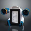 Blue And White Robot With Large Side Thrusters Front Panel With Vents And Support Legs 3d model