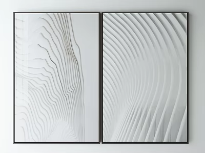 Two Panel Abstract Wave Lines Wall Art With Black Frame And White Background 3d model
