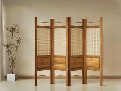 Middle Ancient Wooden Screen Foldable Screen Rattan Screen Partition Living Room Screen Retro Screen Bedroom Screen 3d model