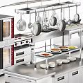 Stainless Steel Kitchen Cabinets With Refrigerator Oven Hanging Pans And Island