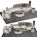 Modern L-shaped Sofa And Round Coffee Table Set With Marble Top And Decorative Pillows 3d model