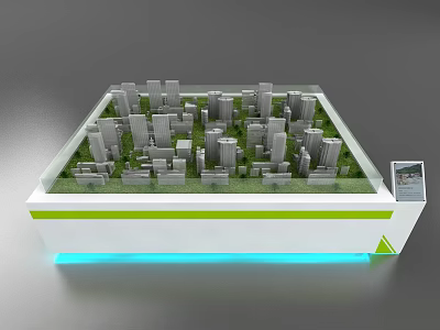 Commercial Display Equipment With Urban City Model Green Trim And Blue Lighting 3d model