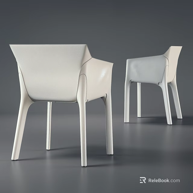 Two White Modern Dining Chairs With Sleek Design And Slender Legs 3d model