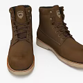 Brown Leather Work Boots With Durable Laces And Lightweight Sole And Classic Logo Design
