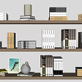 Books And Magazines Collection On Wooden Bookshelves With Decorative Items