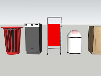 Essential Public Facilities Including Trash Bins Signage And Storage Cabinets 3d model