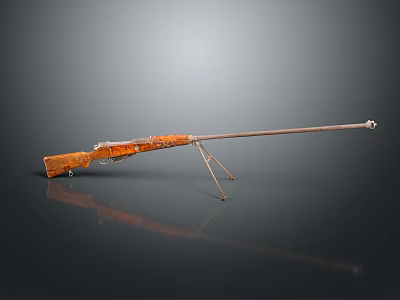 Vintage Rifle With Wooden Stock Metal Barrel And Tripod Stand Design 3d model