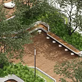 Modern Tree Pit Design With Trees Benches Green Plants And Wooden Landscape Deck
