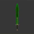 Elegant Green Bladed Sword with Golden Hilt and Shiny Metallic Base