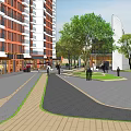 Modern Commercial Landscape Featuring High Rise Buildings Glass Curtain Walls Greenery And Pedestrian Walkways