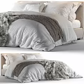 Cozy Modern Double Bed With White Comforter Gray Blanket And Fur Throw 3d model
