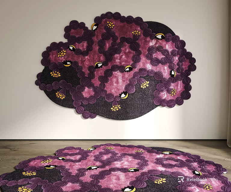 Artistic Patterned Rugs In Purple And Black For Wall And Floor 3d model 