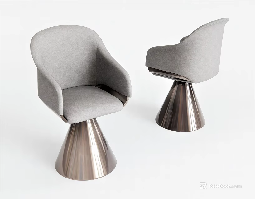 Stylish Modern Gray Upholstered Dining Chairs With Metal Cone Shaped Legs 3d model 