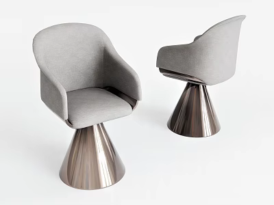 Stylish Modern Gray Upholstered Dining Chairs With Metal Cone Shaped Legs 3d model