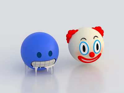 Decorative Ornament Set Featuring Blue Spherical Smiling Face and White Clown Red Curls 3d model