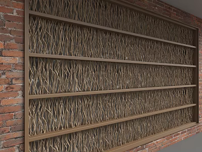 Wooden Background Wall With Branch Texture And Brick Wall Background 3d model