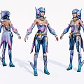 Game Movie Character in Ocean Themed Outfit with Shell Decorations Blue Purple Fish Fin Details