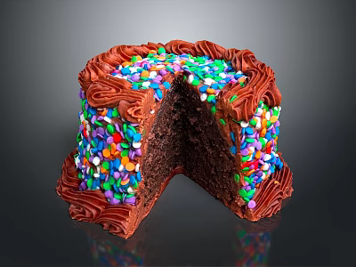 Delicious Chocolate Cake With Rich Chocolate Frosting And Colorful Sprinkles Sliced 3d model
