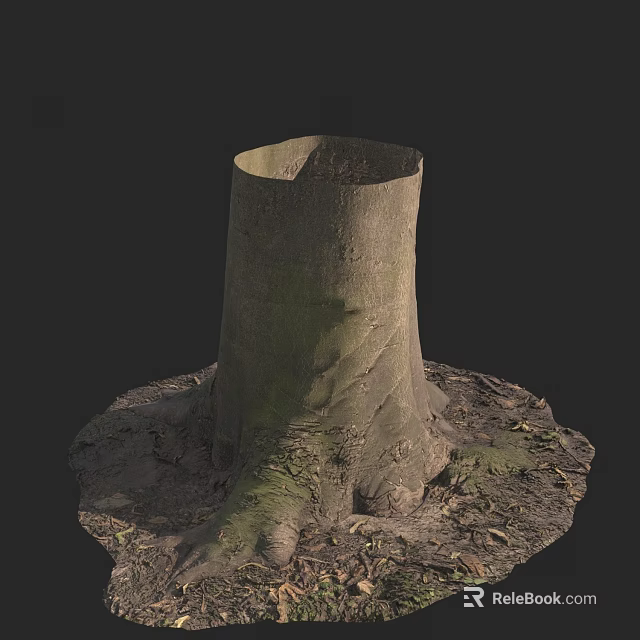 Textured Stone And Wood Tree Stump With Exposed Roots In Soil 3d model 