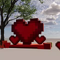 Garden Decorative Pixel Art Red Heart Installation With Tree And Small Hearts
