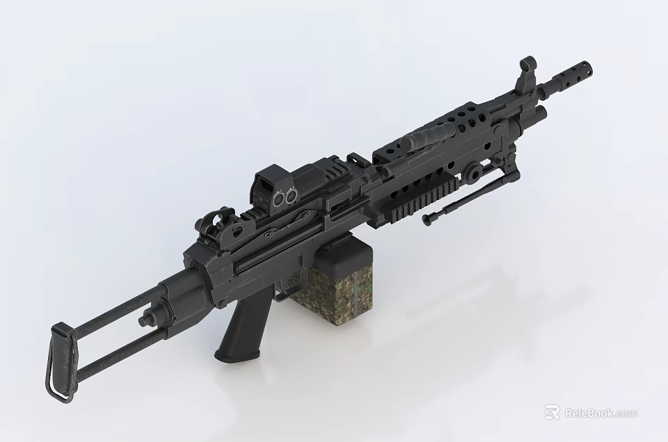 Black Modern Military Style Tactical Rifle with Scope Magazine and Adjustable Stock 3d model 