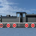 Black Steam Train Engine With Red Wheels Under Blue Sky On Gray Tiled Ground 3d model