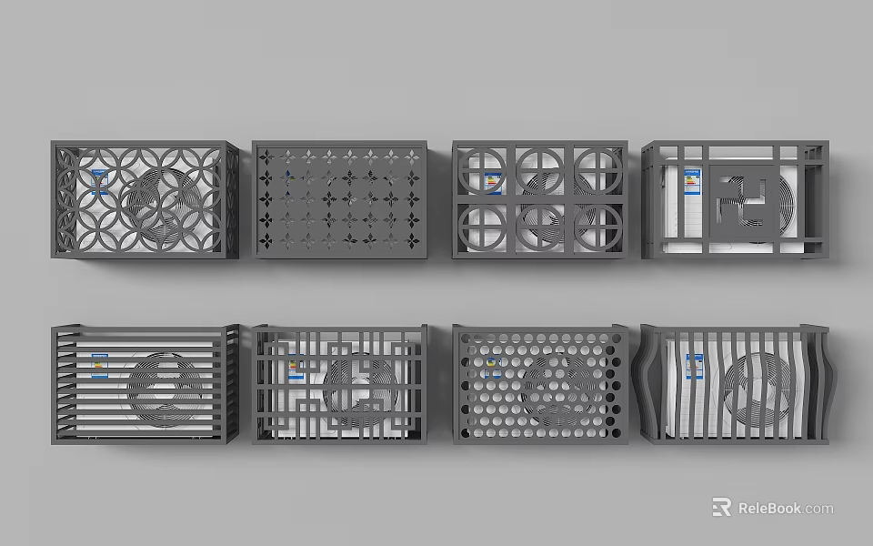 Various Decorative Fence Designs With Grid Patterns And Geometric Details In Gray 3d model