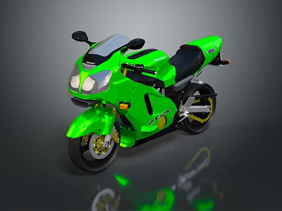 Green Modern Sporty Motorcycle with Sleek Aerodynamic Design and Black Seat 3d model
