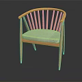 Elegant Light Wood Leisure Chair With Curved Slat Back Curved Armrests And Gray Padded Seat