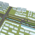 Urban Waterfront Landscape Design With Pedestrian Walkway Lush Greenery And Water Feature