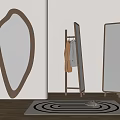 Irregular Shape Decorative Mirror In Modern Interior With Clothes Rack Green Plant And Spiral Rug