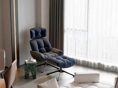 Comfortable Modern Blue Lazy Sofa By Window In Living Room Interior 3d model