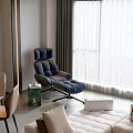 Comfortable Modern Blue Lazy Sofa By Window In Living Room Interior