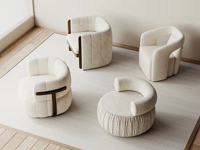 Modern Single Sofa Collection With Curved Back Beige Fabric And Wooden Legs 3d model