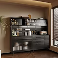 Modern Sideboard Cabinet With Storage Shelves Wine Bottles Glassware Drawers And Kitchen Appliances