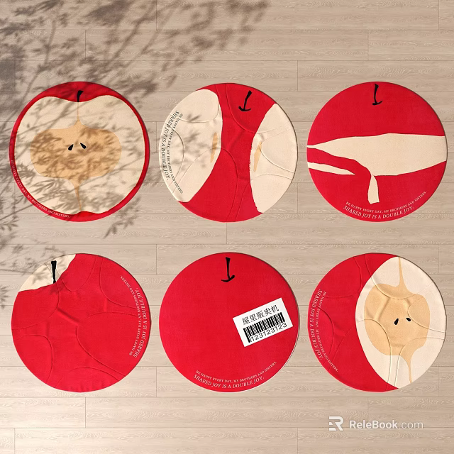 Round Rugs With Red Beige Apple Whale Patterns For Home Decor 3d model