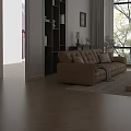 Modern Living Room Brown Leather Sofa Coffee Table Set With Pillows Throw Blanket And Plants